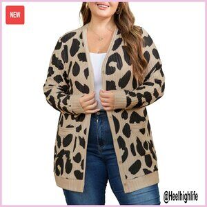 Plus Size Cardigan Open Front Button Down Sweater Lightweight Jacket Pockets